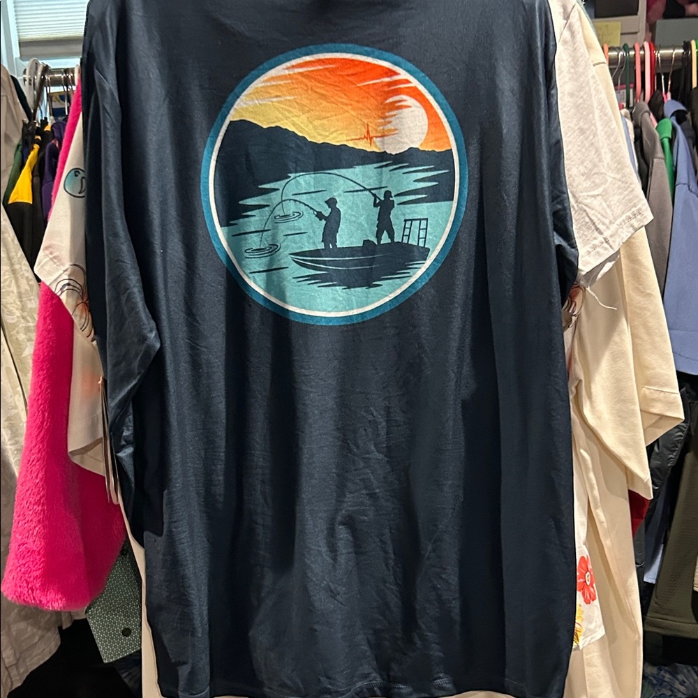 Men's Navy Fishing Graphic Long-Sleeve Swim Rash Guard
